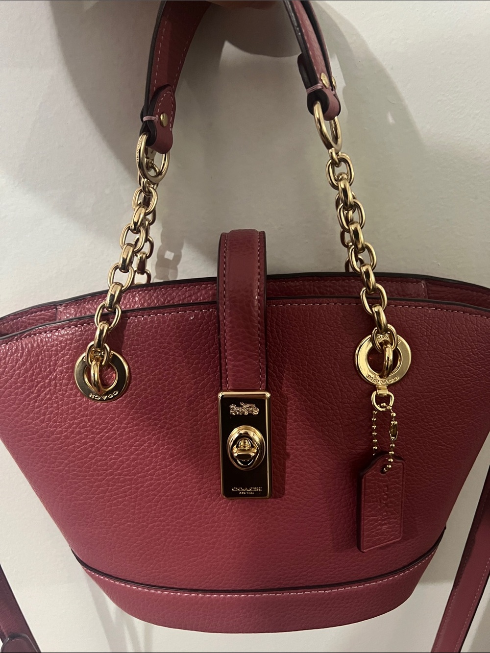 Coach Pebbled Leather Shoulder Bag in Burgundy with Gold Hardware